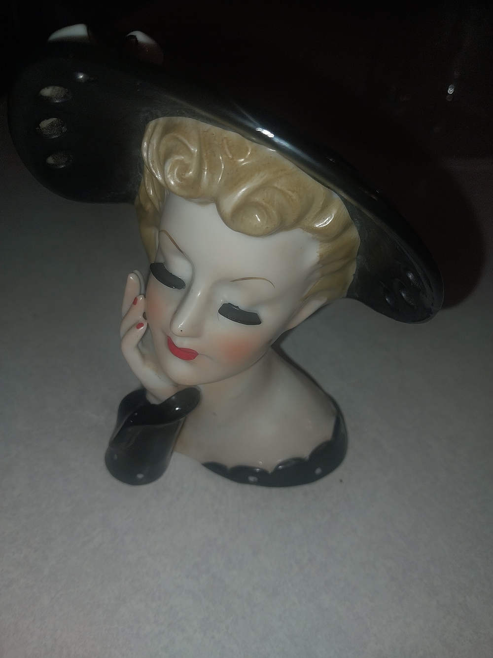 Napco Ceramic Lady Head Vase in Black and Cream